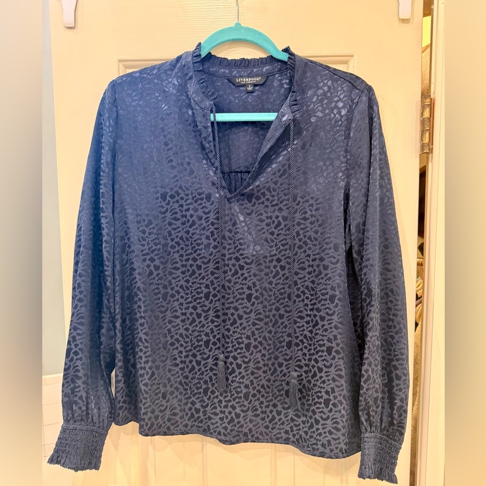 Liverpool Women's Textured Dark Navy Blue Blouse